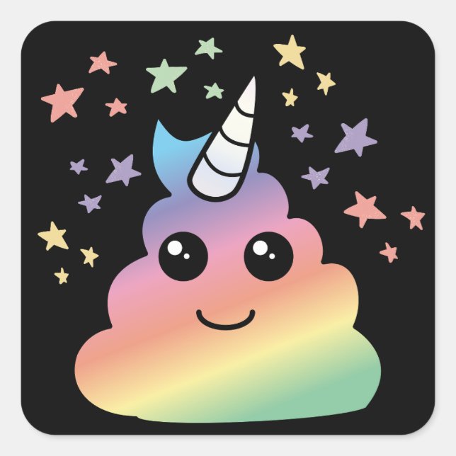 Pegatina Cuadrada Emoji unicornio de arcoiris kawaii (Anverso)