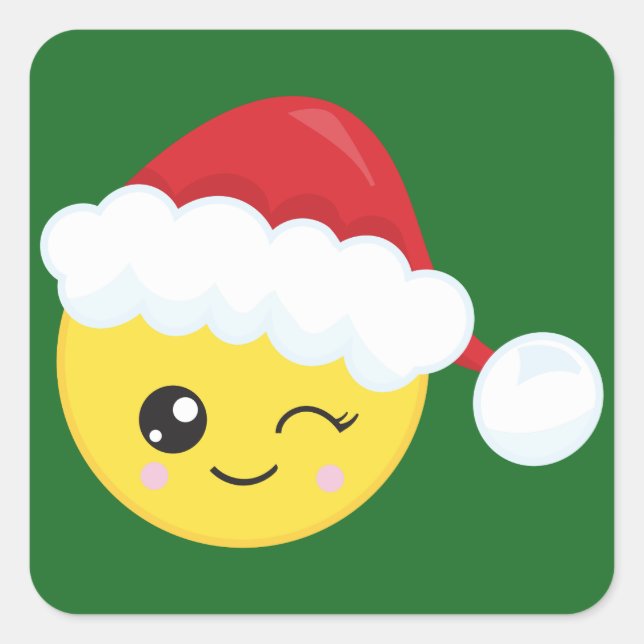 Pegatina Cuadrada Emoji Winking Santa Hat (Anverso)