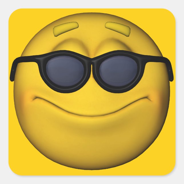 Pegatina Cuadrada Emoticón Con Gafas De Sol (Anverso)