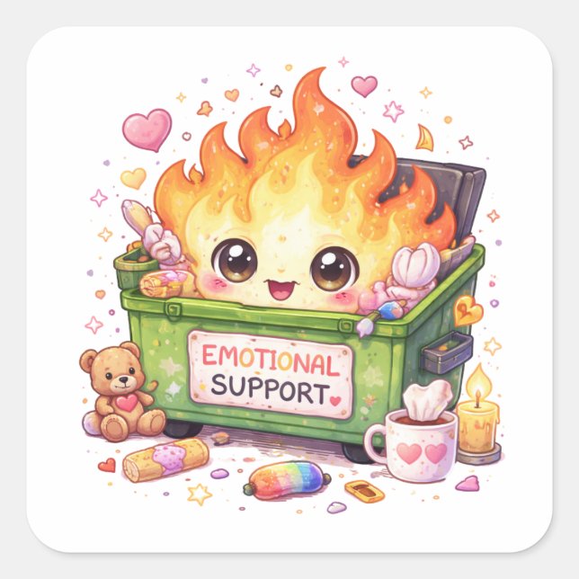 Pegatina Cuadrada Emotional Support Fire Sticker (Anverso)