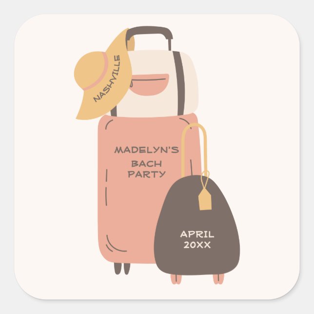 Pegatina Cuadrada Empaca Tus Maletas Equipaje Destino Despedida de S (Anverso)