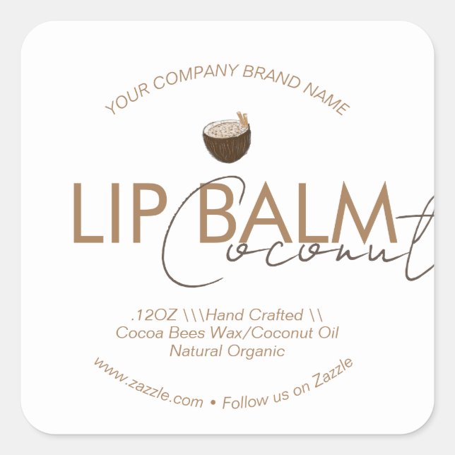 Pegatina Cuadrada Empaquetamiento comercial de Lip Balm Scrub de Coc (Anverso)