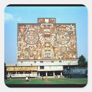 Pegatina Cuadrada Emparede el mosaico en la fachada de la biblioteca