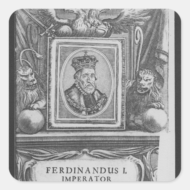 Pegatina Cuadrada Emperador Fernando I, Rey de Bohemia (Anverso)
