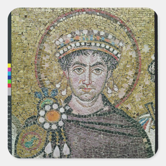 Pegatina Cuadrada Emperador Justinian I c.547 AD (Anverso)