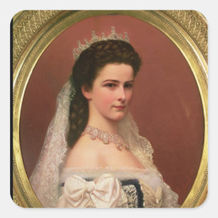 Pegatina Cuadrada Emperatriz Elizabeth de Baviera en húngaro