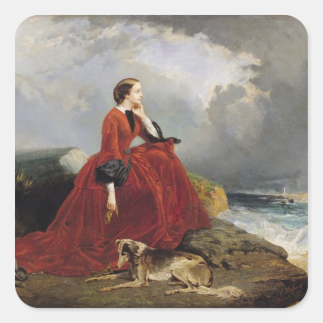 Pegatina Cuadrada Emperatriz Eugenie en Biarritz, 1858 (Anverso)