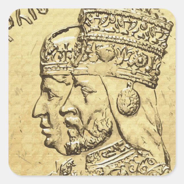 Pegatina Cuadrada Emperatriz haitiano selásico Menen rasta León de J (Anverso)