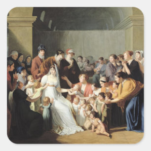 Pegatina Cuadrada Emperatriz Josephine entre los niños, 1806