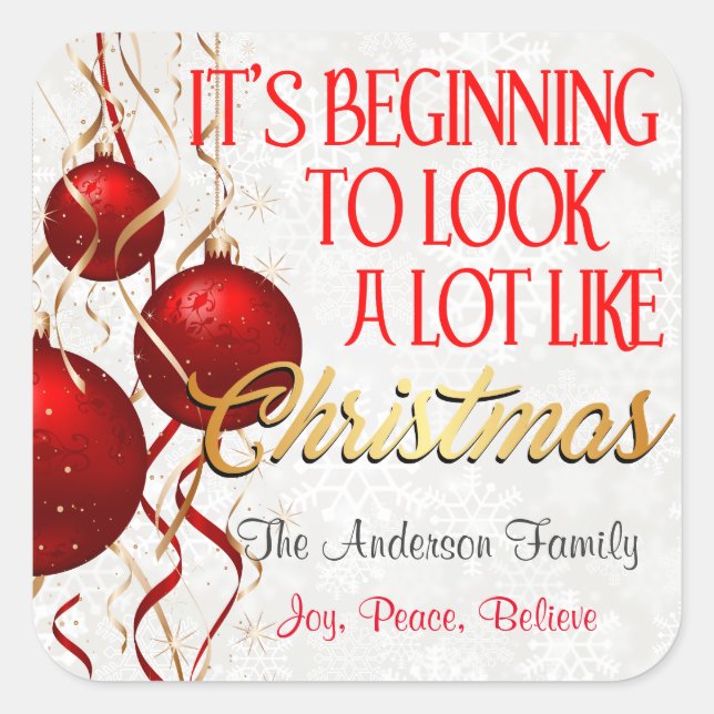 Pegatina Cuadrada Empezando A Parecer Personalizado Navidad (Anverso)