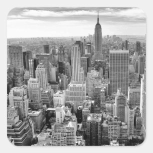 Pegatina Cuadrada Empire States Building Black White New York