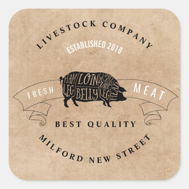 Pegatina Cuadrada Empresa de carnes de la granja (Anverso)