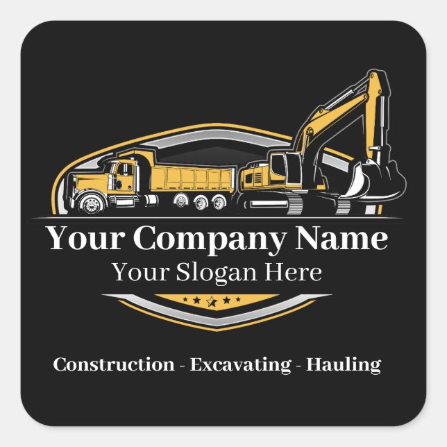 Pegatina Cuadrada Empresa de construcción de equipo pesado profesion (Anverso)