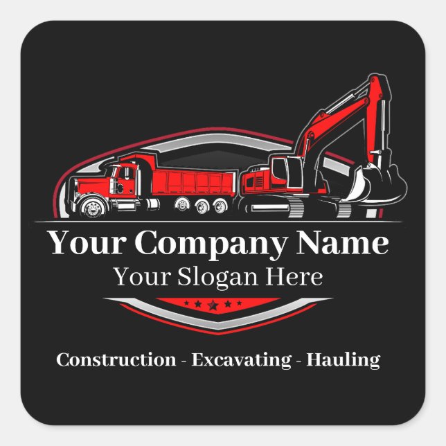 Pegatina Cuadrada Empresa de construcción de equipo pesado profesion (Anverso)