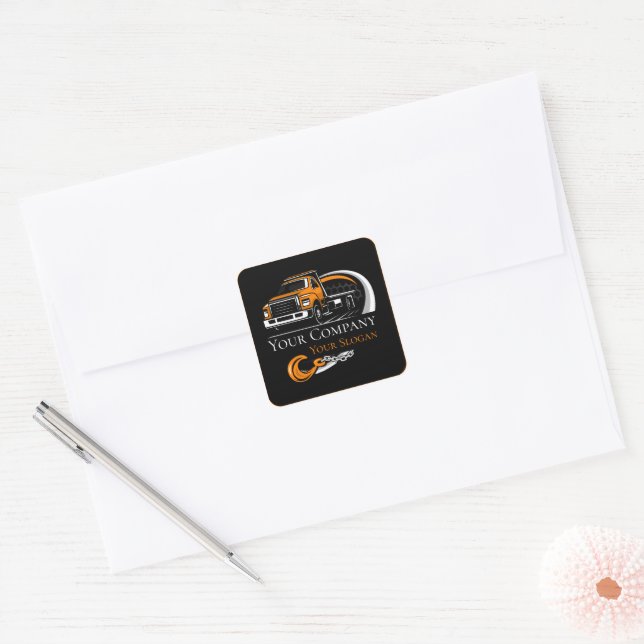 Pegatina Cuadrada Empresa de Remolque Profesional, Servicio de Arras (Sobre)