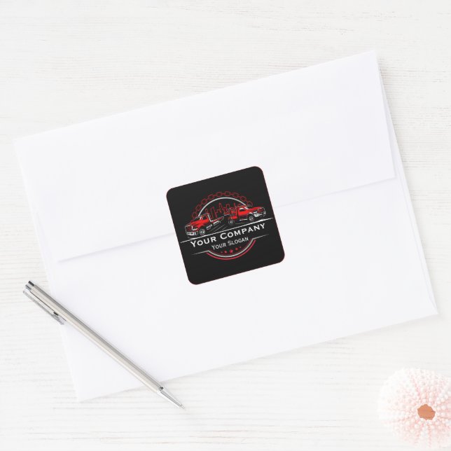 Pegatina Cuadrada Empresa de Remolque Profesional, Servicio de Trans (Sobre)