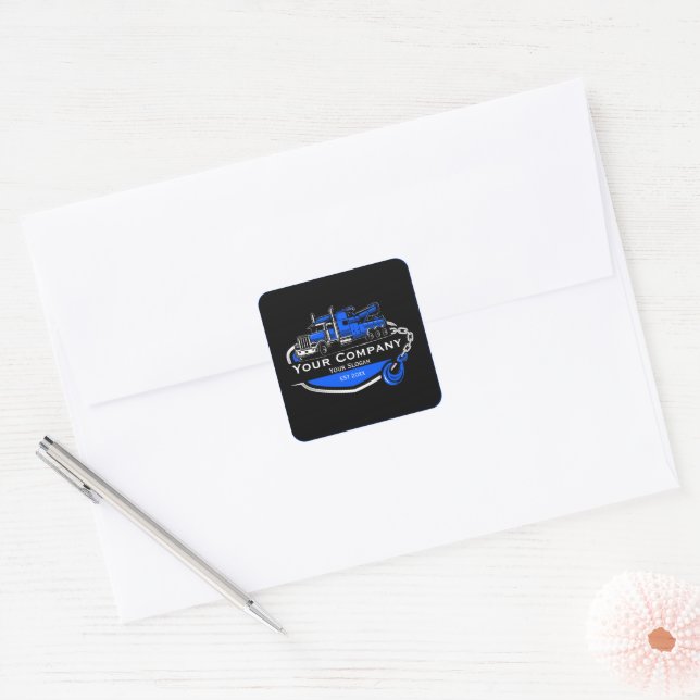Pegatina Cuadrada Empresa de Remolque Profesional, Servicio de Trans (Sobre)