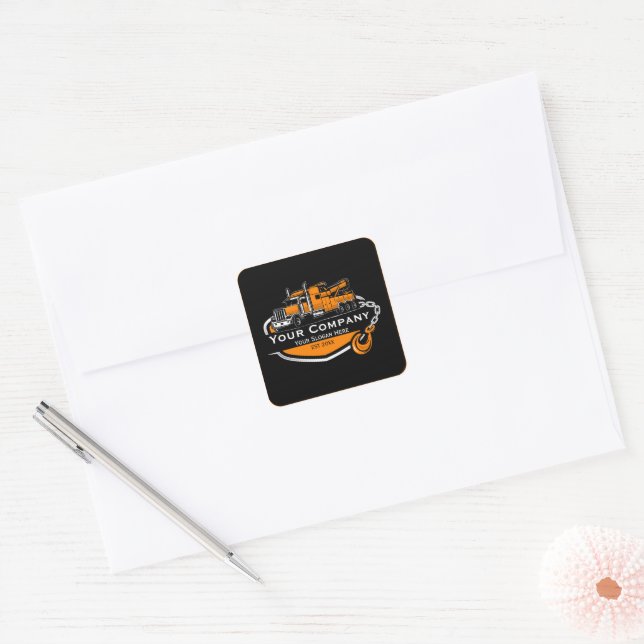 Pegatina Cuadrada Empresa de Remolque Profesional, Servicio de Trans (Sobre)