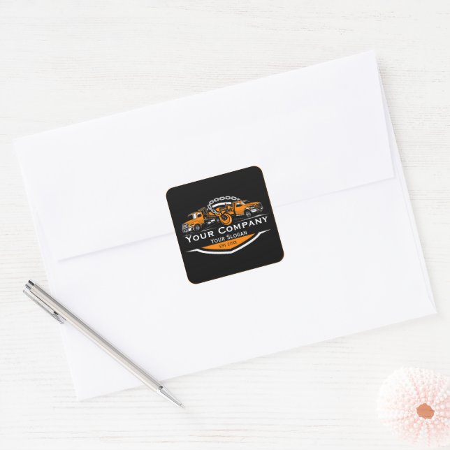 Pegatina Cuadrada Empresa de Remolque Profesional, Servicio de Trans (Sobre)