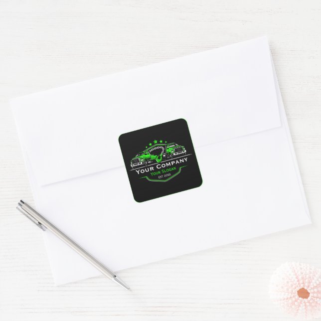 Pegatina Cuadrada Empresa de Remolque Profesional, Servicio de Trans (Sobre)