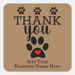 Pegatina Cuadrada Empresa mascota   Personalizado Dog Paw Gracias Pe
