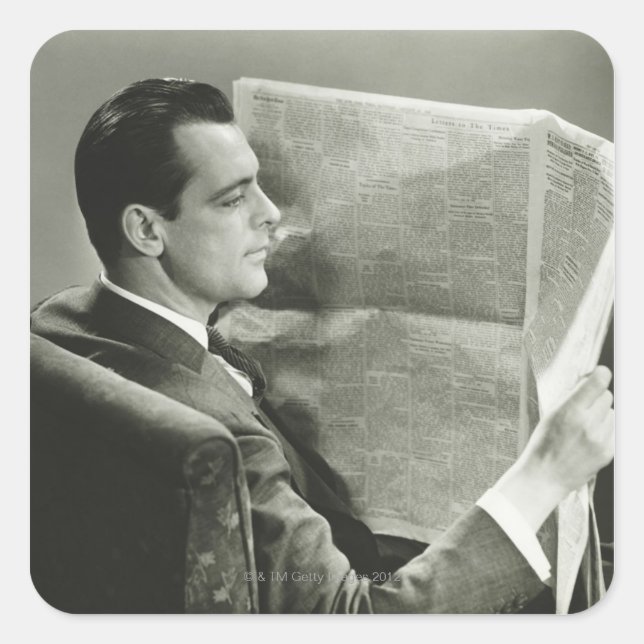 Pegatina Cuadrada Empresario leyendo el periódico (Anverso)