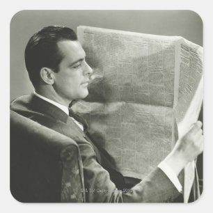 Pegatina Cuadrada Empresario leyendo el periódico