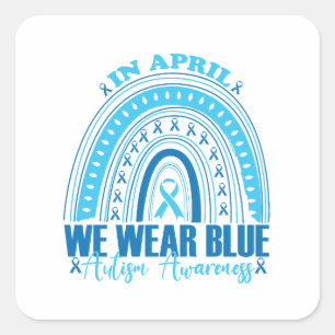 Pegatina Cuadrada En abril usamos azul Lunes de Conciencia del Autis