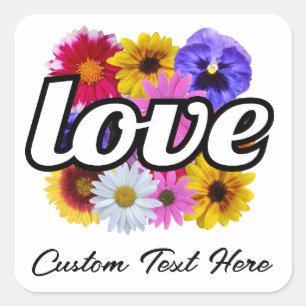 Pegatina Cuadrada En Bloom - Amor por Bouquet floral cuadrado