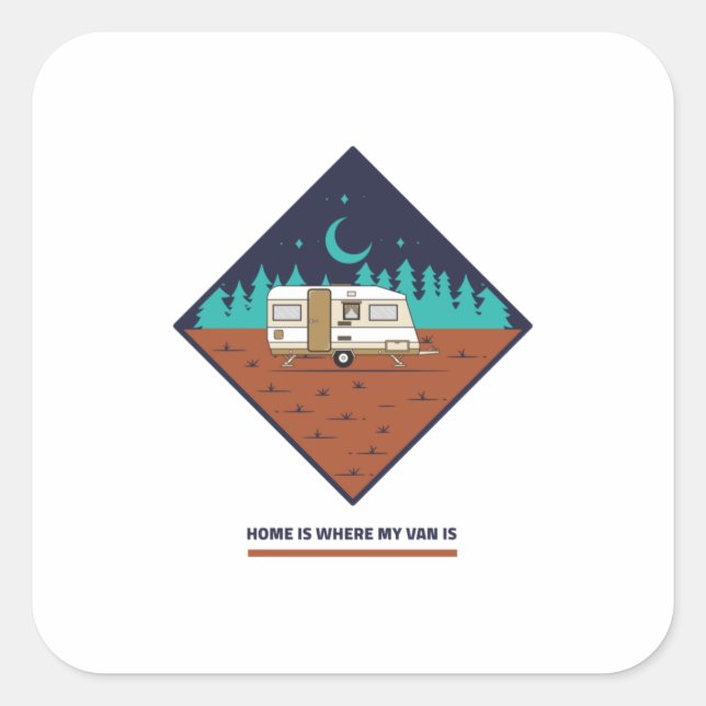 Pegatina Cuadrada En Casa Es Donde Mi Van Está (Anverso)
