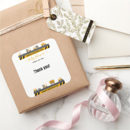 Pegatina Cuadrada En construcción, Baby Shower bulldozer