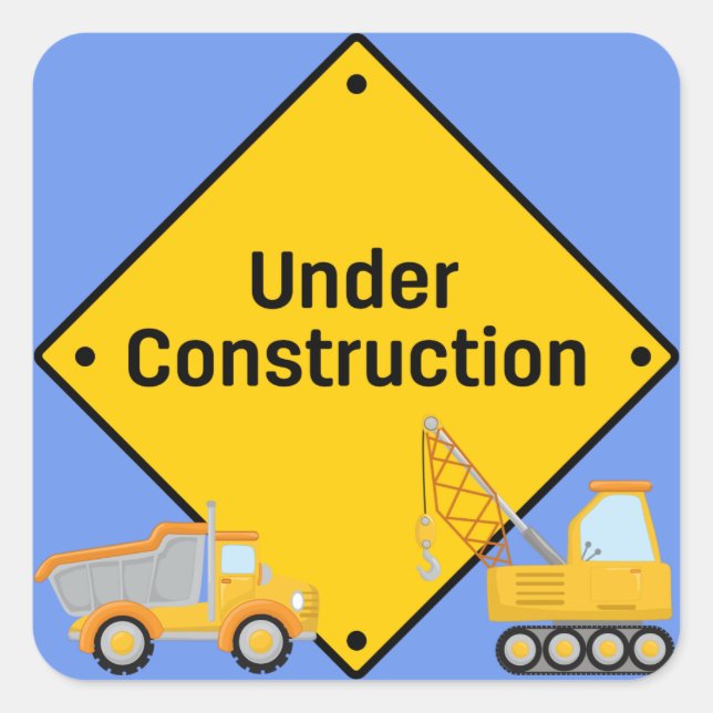 Pegatina Cuadrada En construcción con camiones (Anverso)