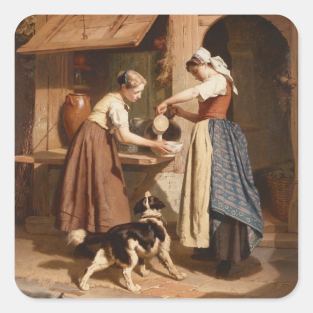 Pegatina Cuadrada En el Dairy, 1866 (aceite en el panel) (Anverso)