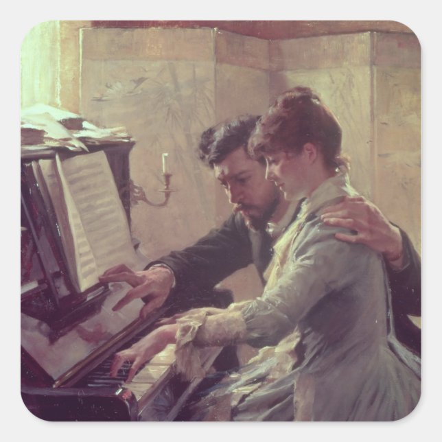 Pegatina Cuadrada En el piano (Anverso)