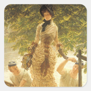 Pegatina Cuadrada En el Támesis por James Tissot, Realismo Vintage