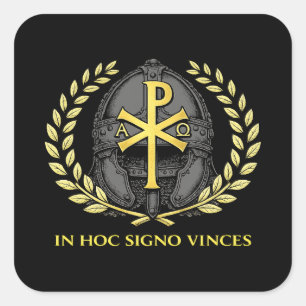 Pegatina Cuadrada En Este Signo Vencerás Casco Romano Chi-Rho