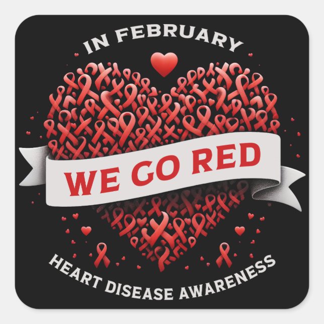 Pegatina Cuadrada En Febrero Nos Vemos Rojos Americanos Por Enfermed (Anverso)