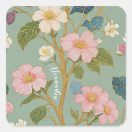 Pegatina Cuadrada En flor de flores: Rama Pastel con flores rosas