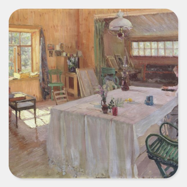 Pegatina Cuadrada En la casa del artista Konstantin Korovin (Anverso)