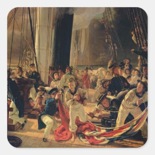 Pegatina Cuadrada En la cubierta durante un combate marítimo, 1855