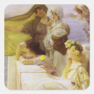 Pegatina Cuadrada En la cuna de Afrodita, por Sir Lawrence Alma Tade