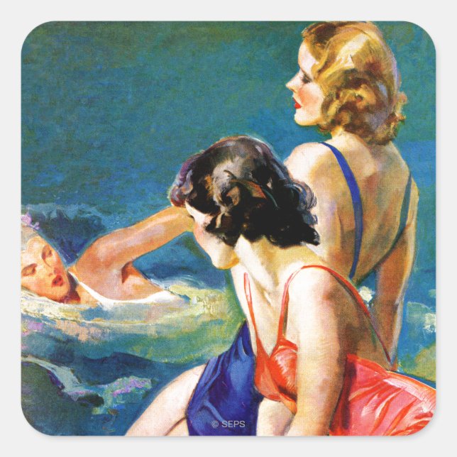 Pegatina Cuadrada En la piscina (Anverso)