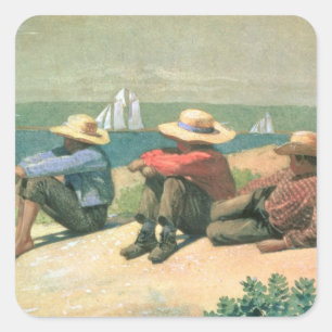 Pegatina Cuadrada En la playa, 1875 (p/c)