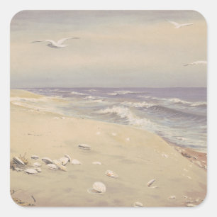 Pegatina Cuadrada En la playa (1879) - Arte costero vintage