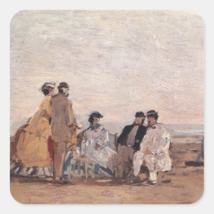 Pegatina Cuadrada En la playa de Trouville, 1865