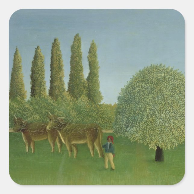 Pegatina Cuadrada En los campos, 1910 (Anverso)