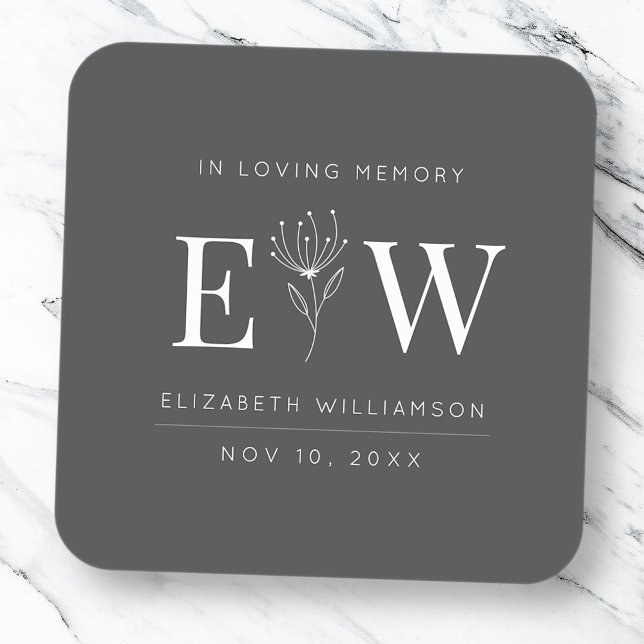 Pegatina Cuadrada En memoria amorosa Foliage de monograma moderno (Subido por el creador)
