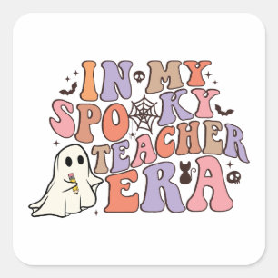 Pegatina Cuadrada En mi espeluznante era de profesores - Halloween
