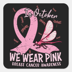 Pegatina Cuadrada En Octubre Nos Vestimos de Rosa Conciencia del Cán