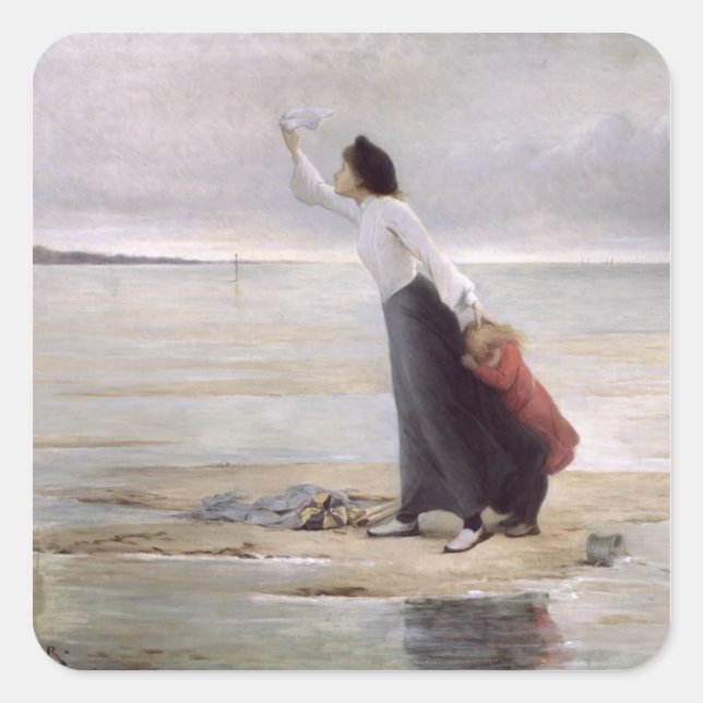 Pegatina Cuadrada En peligro, la marea creciente (Anverso)